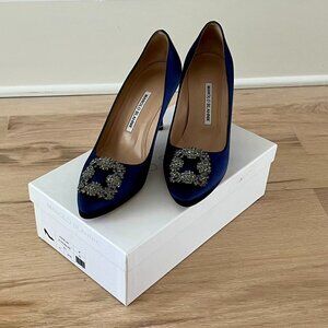 Manolo Blahnik Hangisi 70 Satin Jewel Buckle Pump